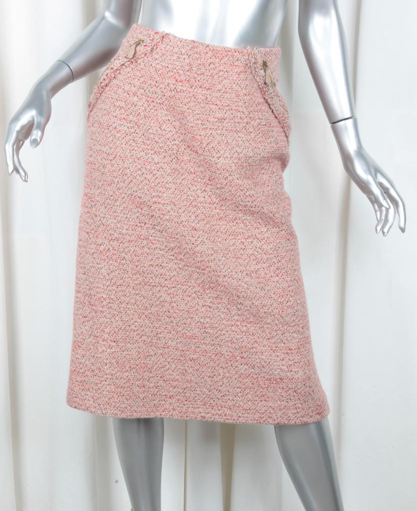 ALEXANDER McQUEEN Womens Orange+Beige Wool Tweed Straight Pencil Skirt