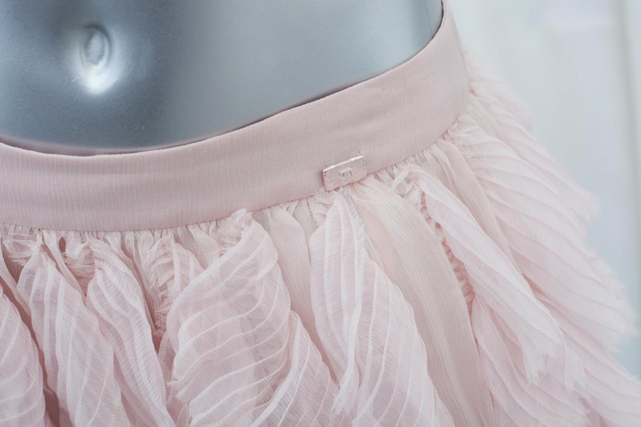 CHANEL 12P $3355 Womens Pink Silk Chiffon Ruffle Pleated