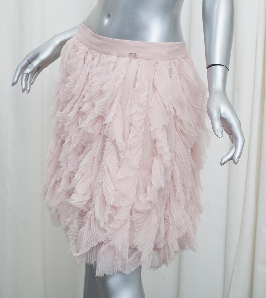 SALE❣️CHANELのロングskirt、超美品、00製、#38 CHANEL 12P $3355 Womens Pink Silk Chiffon Ruffle Pleated