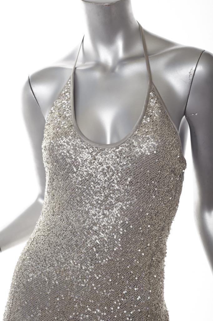 VERSACE Womens Silver Sequin Halter Scoopneck Ruched Mini Cocktail ...