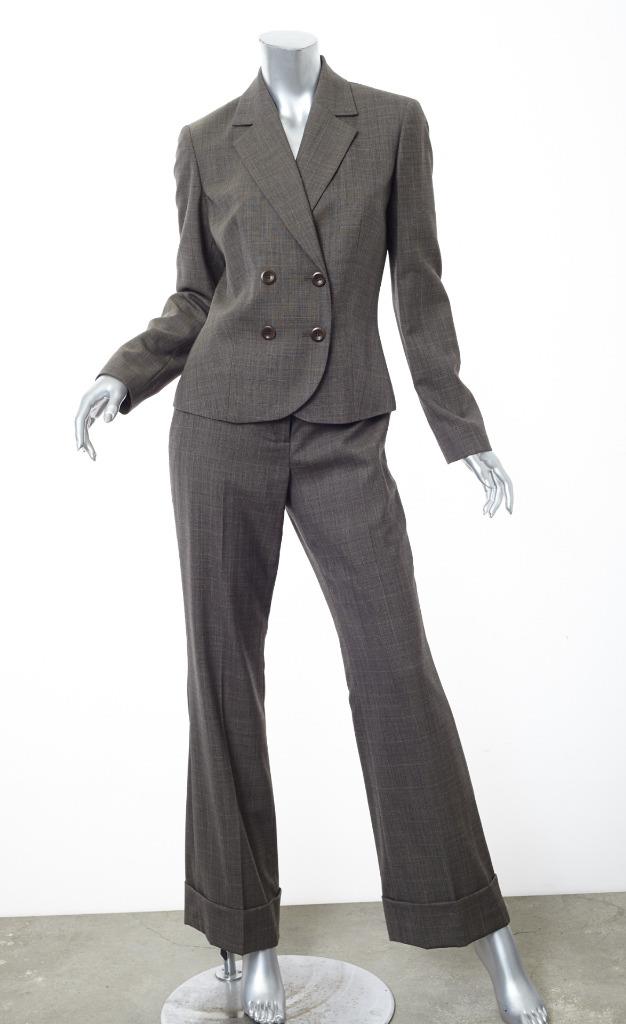 Casual Corner 239 Womens Taupe Wool Blend Plaid Blazer Pant Suit