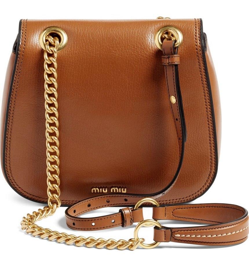 Miu Aw16 Current Brandy Dahlia Tan Brown Leather Shoulder Item 162 1468 Er 092316