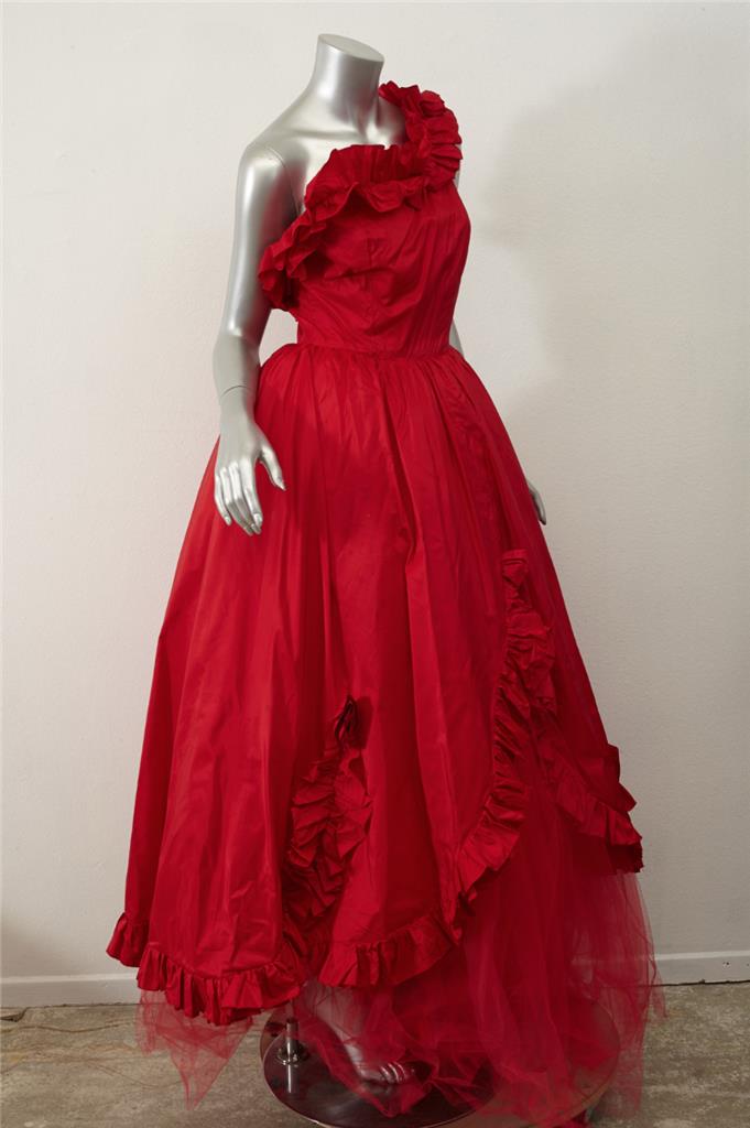 red ruffle ball gown