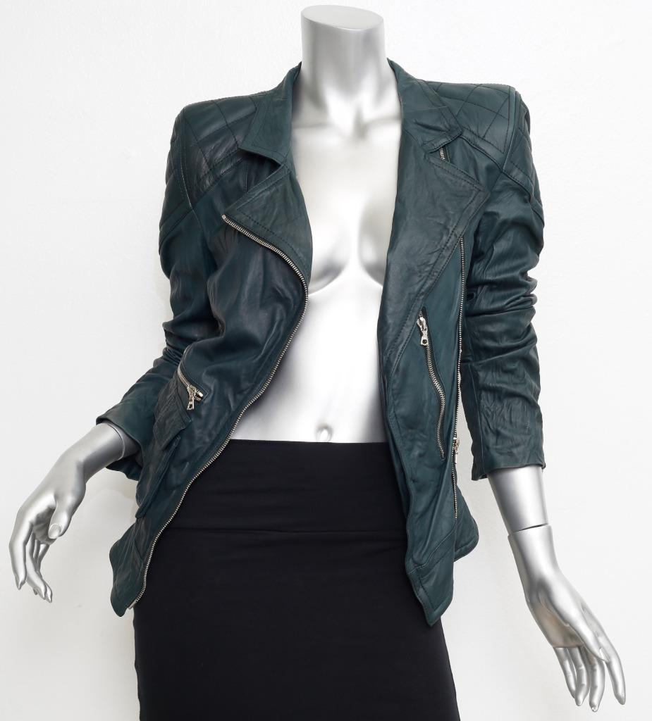 Details About Marc Jacobs Womens Teal Leather Quilted Moto Motorcycle Jacket S New 2200