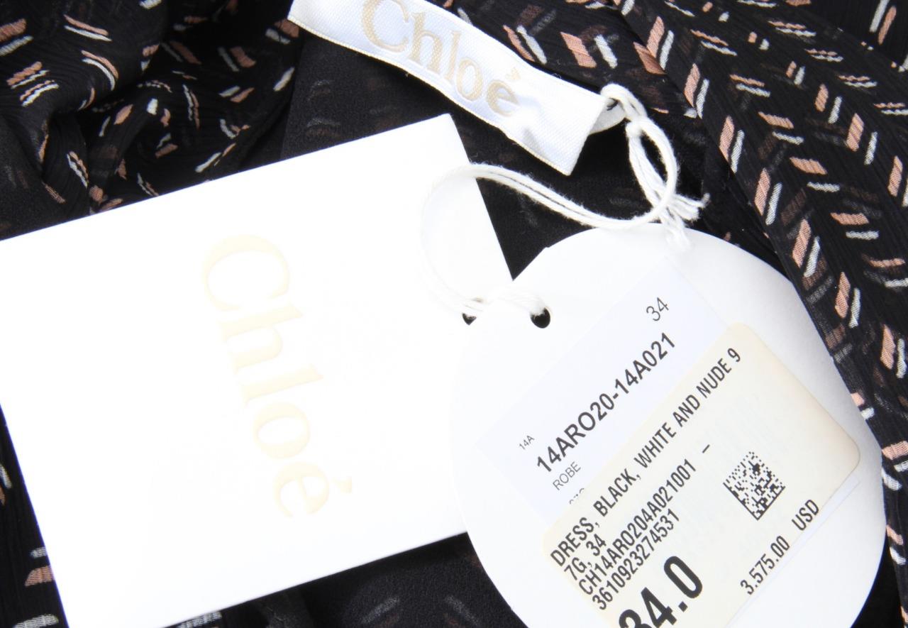 CHLOE★素敵！Grain De Riz Black Print Layered Tie Neck Dress CHLOE Womens Grain De Riz Black Print Layered Tie Front
