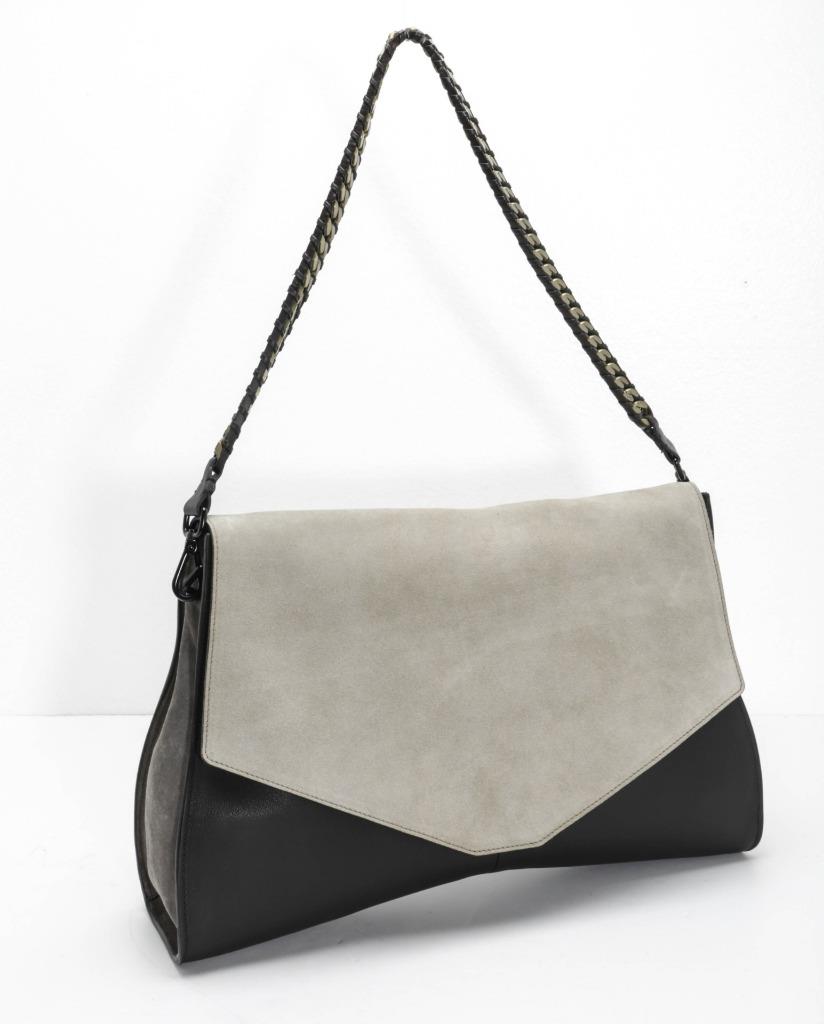 Details About Narciso Rodriguez Black Gray Leather Suede Messenger Bag Purse Handbag New