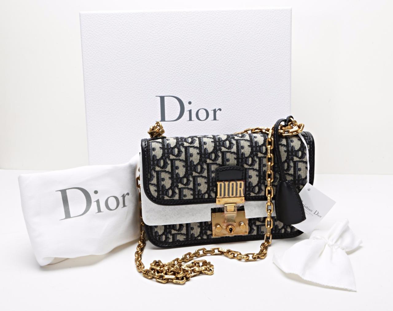 Christian Dior Fw 2017 Runway Addict Flap Bag Navy Blue Canvas Gold Purse Nwt Ebay