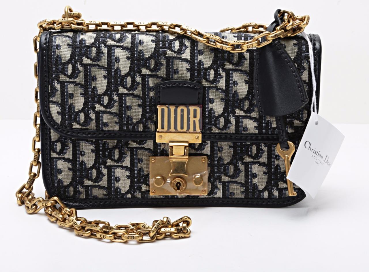 Christian Dior Fw 2017 Runway Addict Flap Bag Navy Blue Canvas Gold Purse Nwt Ebay