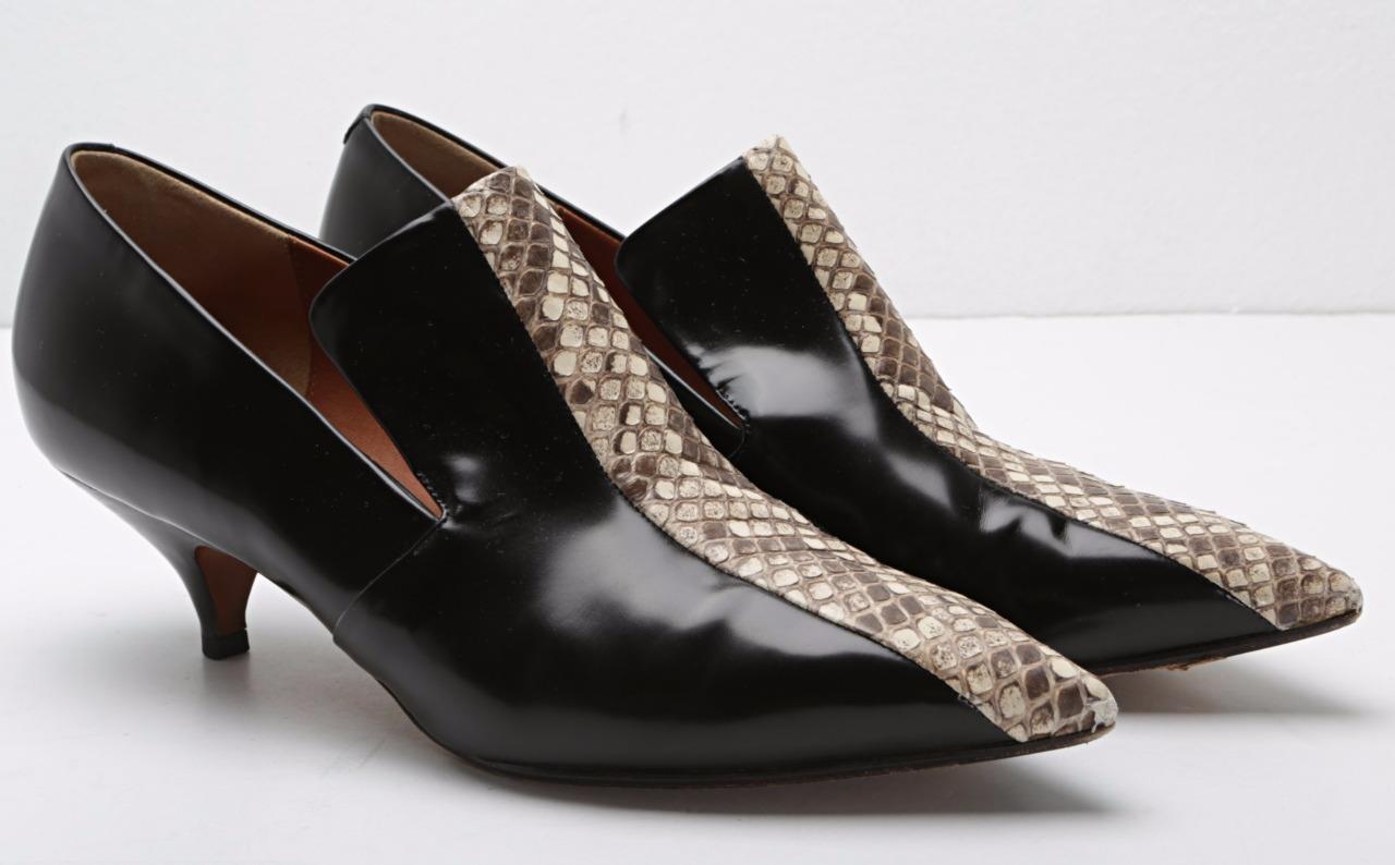 CELINE Womens Black Leather & Snakeskin Pointed Toe Kitten Heel Pumps 9-39 | eBay