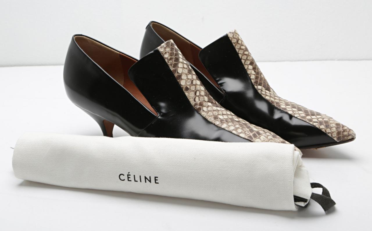 CELINE Womens Black Leather & Snakeskin Pointed Toe Kitten Heel Pumps 9-39 | eBay