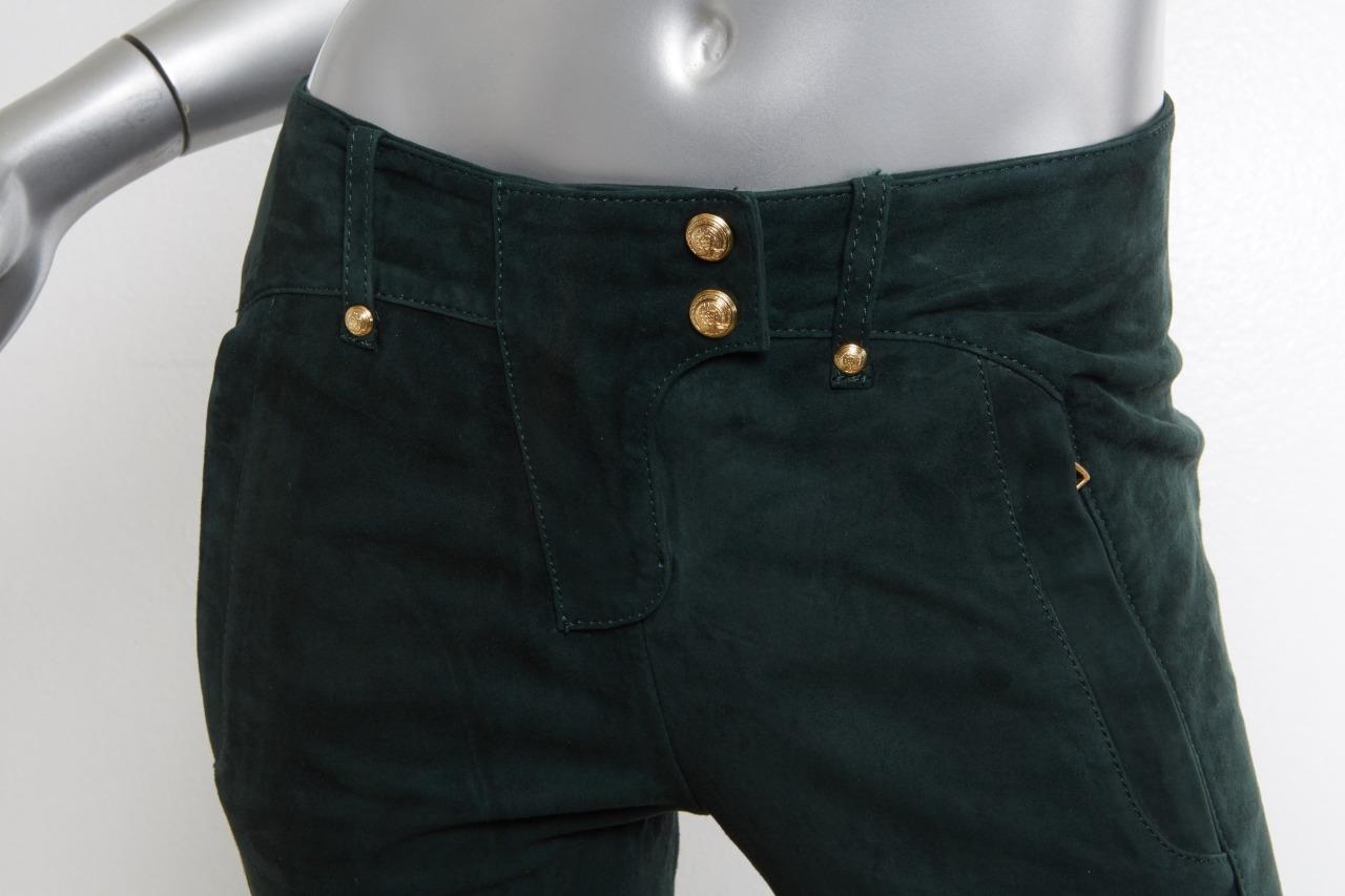 Balmain x H&M Green Suede Wide Belt Balmain X H&M, Green suede biker trousers. - Unique Designer  main image 4
