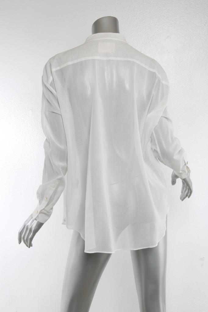 LA GARCONNE MODERNE Womens White Cotton Organza Sheer Shirt Top