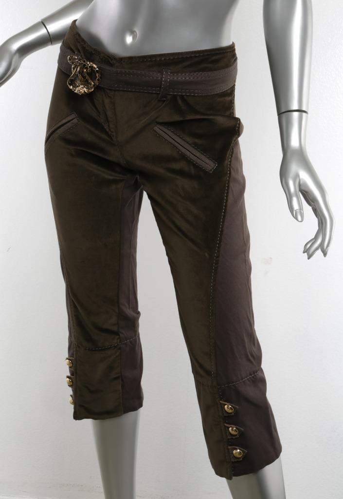 ROBERTO CAVALLI Olive-Green Brown Velvet Denim Snake Belt