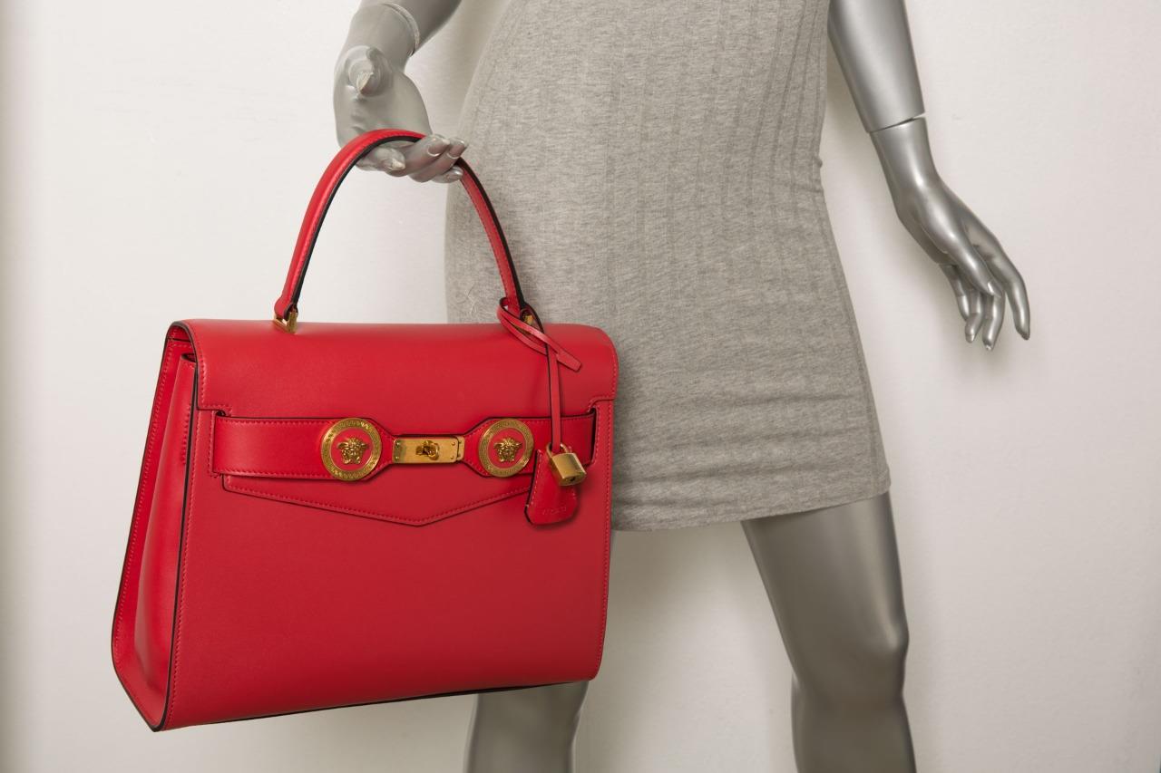 VERSACE Red Tribute Icon Large Medusa Handbag Bag Satchel Top