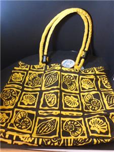 Crazy Bags Large Tote Bag Yellow & Black Sea Shell Wood Bead