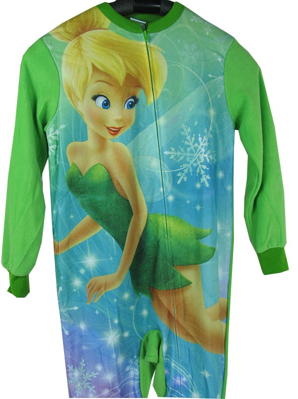 J62 Girls Tinkerbell One Piece Jumpsuit Footed Pajamas Pyjamas Sz 10 12