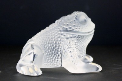 fine lalique clear art glass gregoire frog toad paper desk
