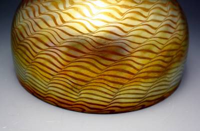 c1910 tiffany studios bronze & glass harp form lamp base w