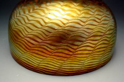 c1910 tiffany studios bronze & glass harp form lamp base w