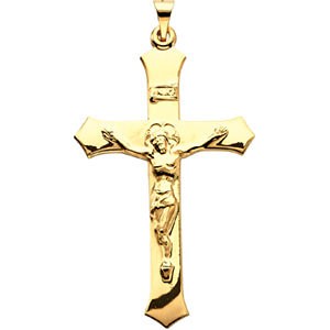 14K Yellow Gold Crucifix Pendant Catholic Cross Spiritual Item 1 1/2