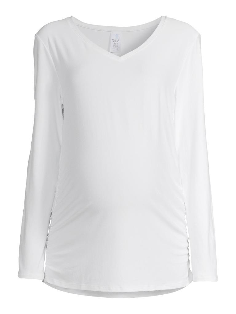 NEW NWT Choose Size White Soft Stretchy Long Sleeve Fitted Maternity Shirt - Picture 4 of 7