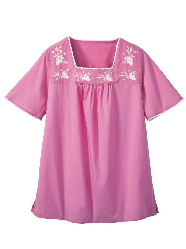 NEW Choose Size Pink Casual Wear Embroidered Cotton Square Neck Peasant Shirt