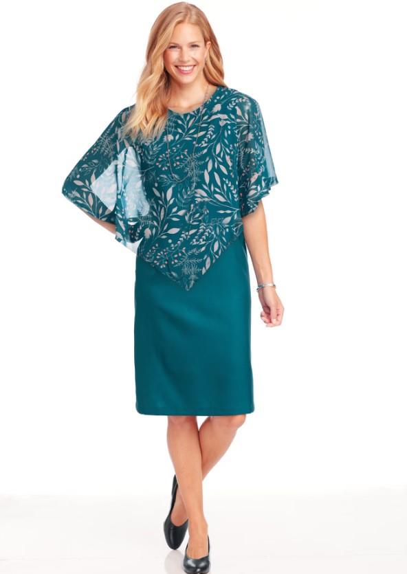 NEU Wählen Sie lila oder türkis Übergröße 3X knielanges Popover-Kleid mit transparentem Cape - Bild 6 von 7