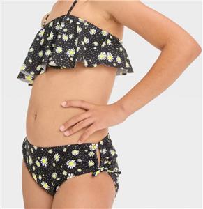 NEW NWT Girls Sz Small 6/7 Ruffled Black Floral Bikini 2 Pc