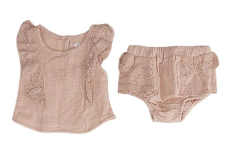 NEW Choose Sz Baby Girls Pink Ruffled Eyelet Shirt & Bloomers 2 Pc Set GRAYSON