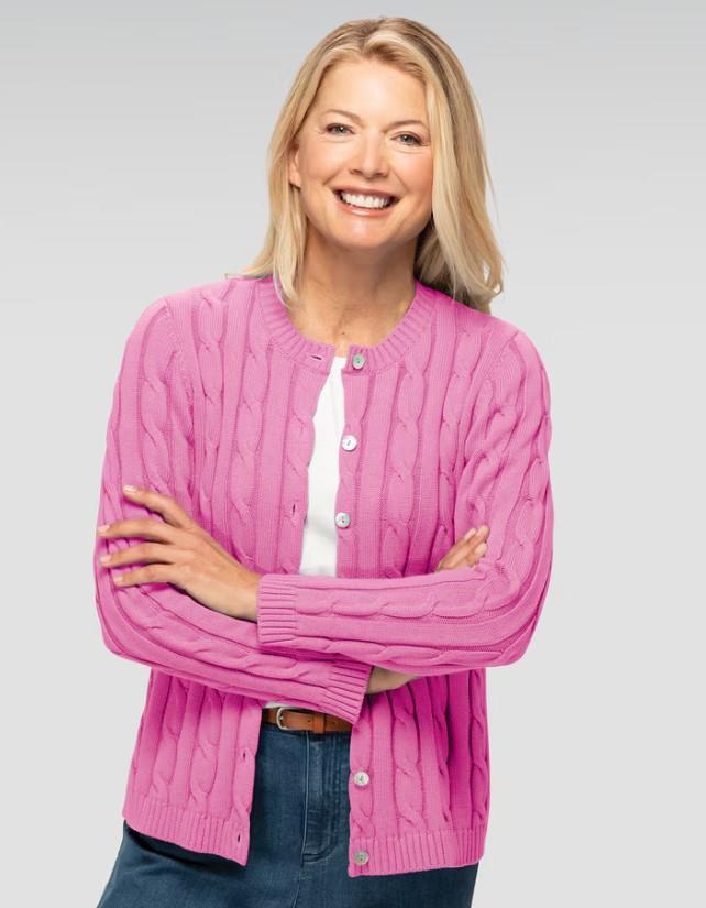 NEW Choose Petite Sz Large or XL Cotton Cable Knit Cardigan Sweater APPLESEEDS - Picture 3 of 4