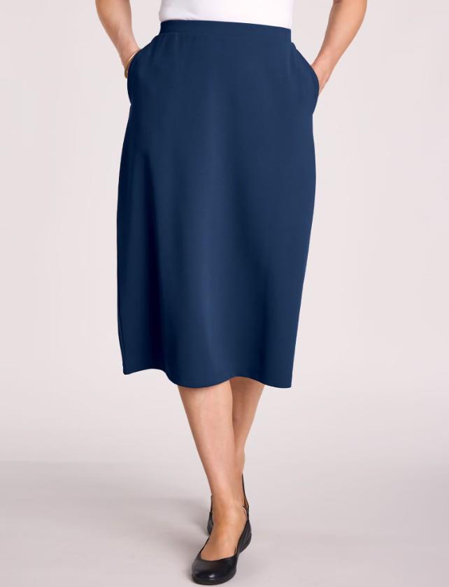 NEW Choose Sz Navy Blue Elastic Waist Stretchy Easy Care Crepe Skirt Pockets