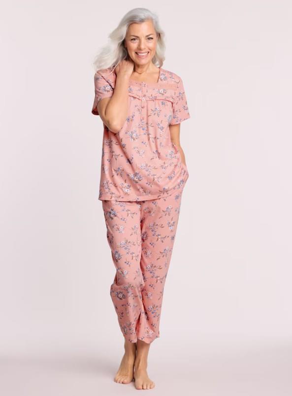 NEW Choose Size Peach Floral 2 Pc Comfy Pajama Lounge Set with Pockets BLAIR - Picture 3 of 5
