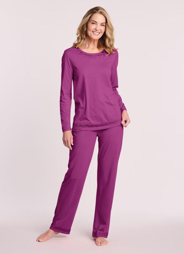 NEW Choose Sz Bright Berry Lace Trim 2 Pc Comfy Pajama Lounge Set Pockets BLAIR - Picture 3 of 4