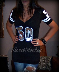 SEXY BLACK SILVER WHITE FOOTBALL LOW CUT JERSEY STRETCH TEE RAIDERS #50 ...