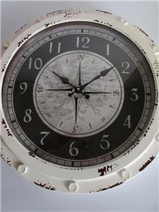 18" Round Wall Clock With A Compass Motif Dial Nautical ...