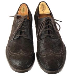Men’s John Varvatos Made In Italy Size 10 Wingtip Brogue Oxfords Dark Brown JOHN VARVATOS Brown Suede Leather Wingtip Brogue Oxford  main image 2
