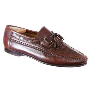 SANTONI Loafers Dress Shoes Sz. 8 EE Woven Moc Toe Leather