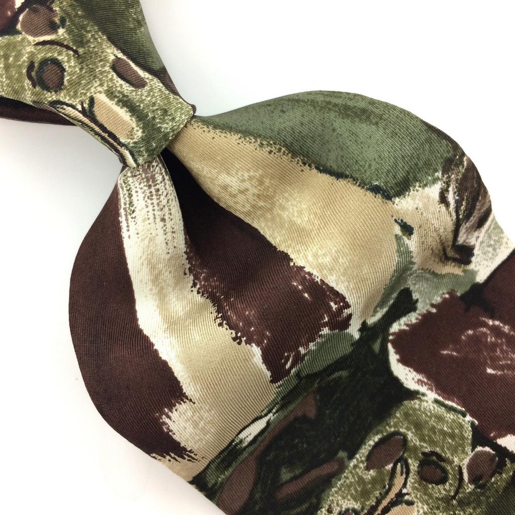 Pierre Balmain Tie Brown Olive Green Abstract Art Silk Necktie