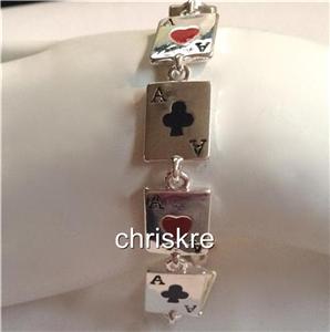 Silver Plated Gamblers Charm Bracelet Poker Player Gift ...