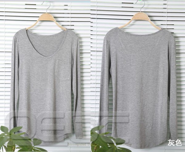 New Women Ladies V-Neck Long-sleeved Loose Modal Cotton T-shirts Blouse ...