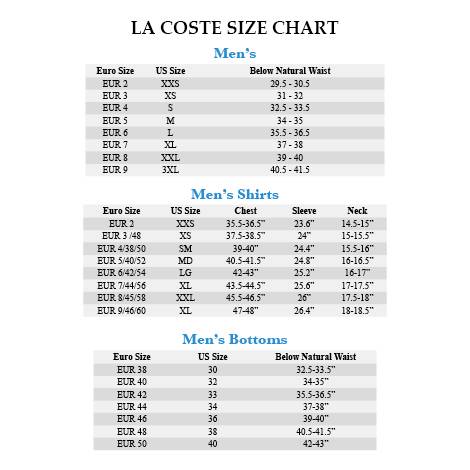 lacoste xl size guide
