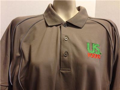 NEW US FOODS SHIRT UNIFORM POLO CASUAL POLYESTER SIZE XL TAN SYNTREL ZORREL