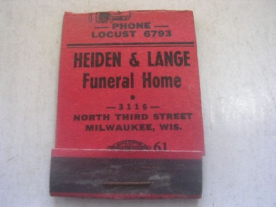 Heiden Lange Funeral Home 3116 N Third Milwaukee Wisconsin Wi Empty Matchbook Ebay