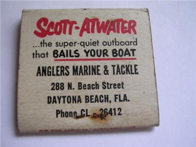 1950 S Anglers Marine Tackle Scott Atwater Boats Daytona Beach Fl Full Matchbook Ebay