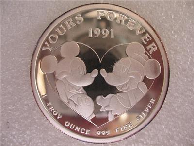 1-OZ.PURE SILVER 1988 MICKEY AND MINNI 4TH EDITION DISNEY'S YOURS