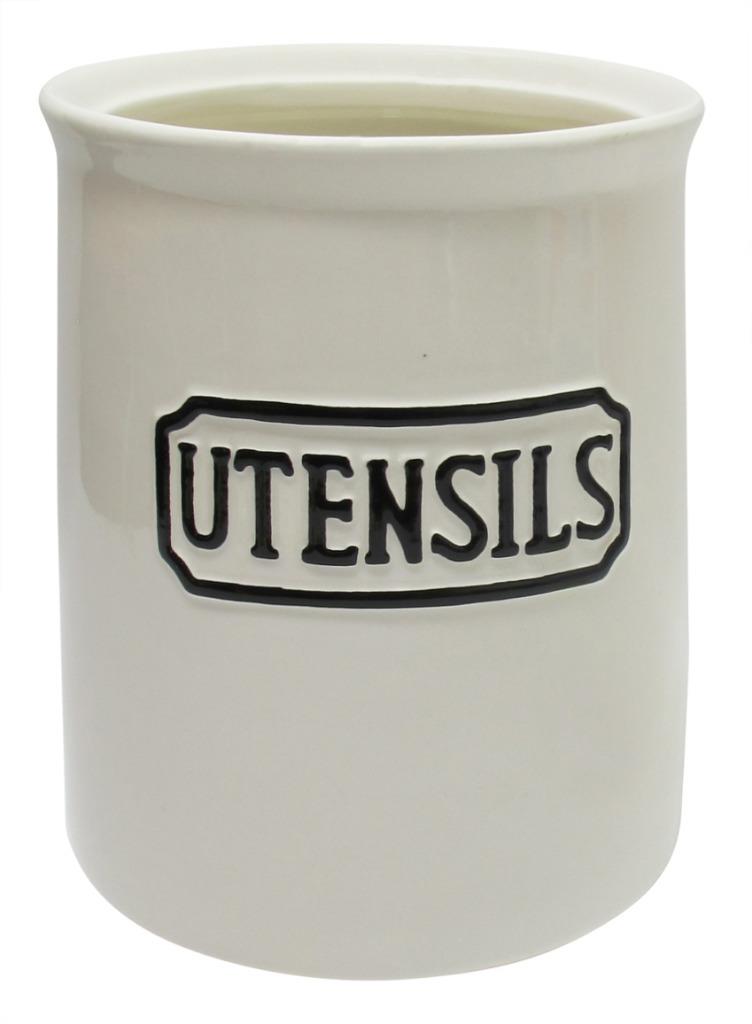 New Thl Classic Farmhouse French Chic Black White Utensils Jar