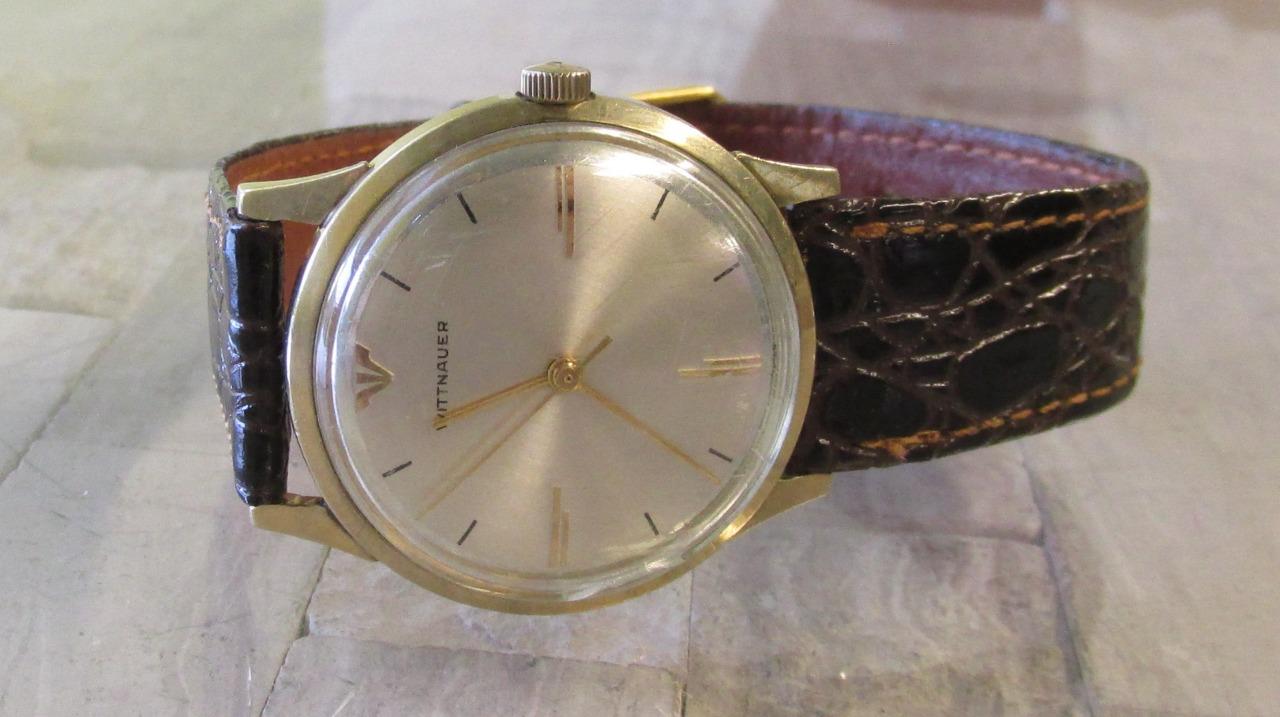 vintage wittnauer mens 10kt gold filled wristwatch with leather
