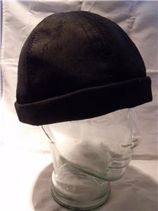 black suede leather beanie cap