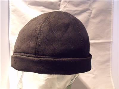 Black suede leather beanie cap clearance