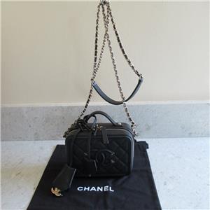 2021 Chanel Black Caviar Gold Small Filigree Vanity Case